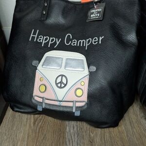 Happy Camper Black Tote Bag NWT